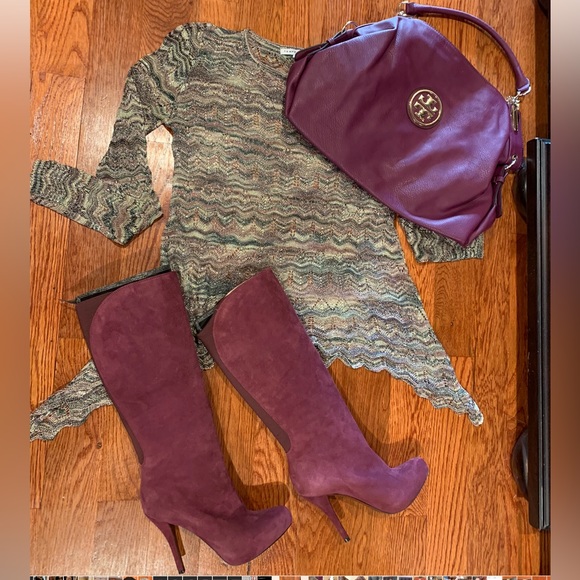 Enzo Angiolini Yabbo Suede Purple/Burgundy High Heel Knee Length Boot Size 7.5 - Picture 14 of 17